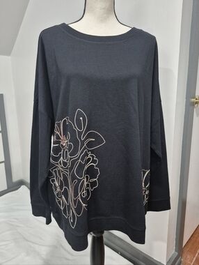 NWT J.Jill Lightweight Embroidered Drop Shoulder Sweatshirt Top